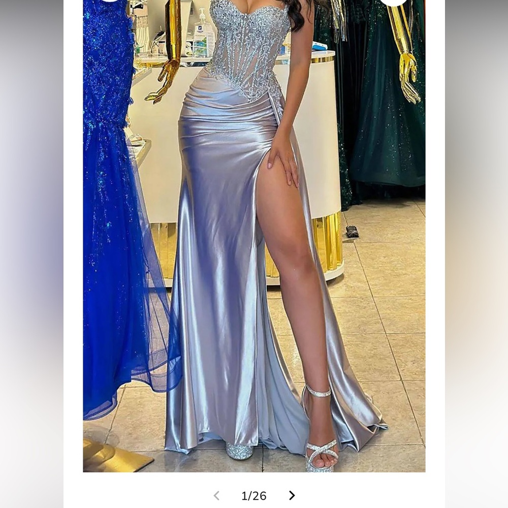 Mermaid Spaghetti Straps Silver Corset Prom Dress with Appliques